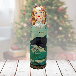 Whales Hand-Painted Wooden Bottle Holder, Wine Box, Tall Gift Box by G. DeBrekht - Wildlife Holiday Decor - 190811