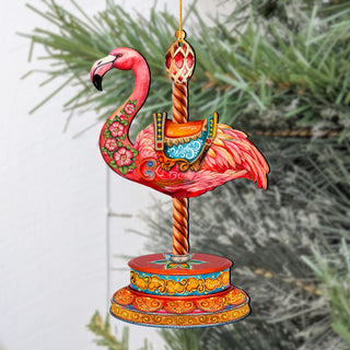 Pink Flamingo Carousel Christmas Wooden Ornaments by G. DeBrekht - Carousel Holiday Decor - 8652752