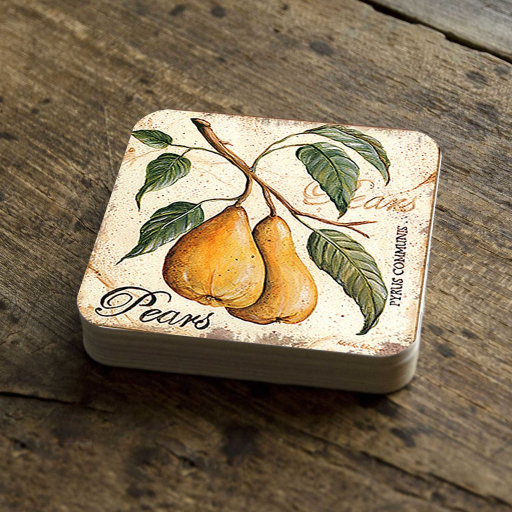 Pears Wooden Cork Coasters Gift Set of 4 by Nature Wonders - Nature Wildlife Decor - 8198631C-S4