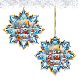 Winter Village Snowflake Wooden Ornaments by G. Debrekht - Christmas Decor - 8688418