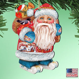 Coming to Town Santa Wooden Ornaments by G. DeBrekht - Christmas Santa Snowman Decor - 8117663