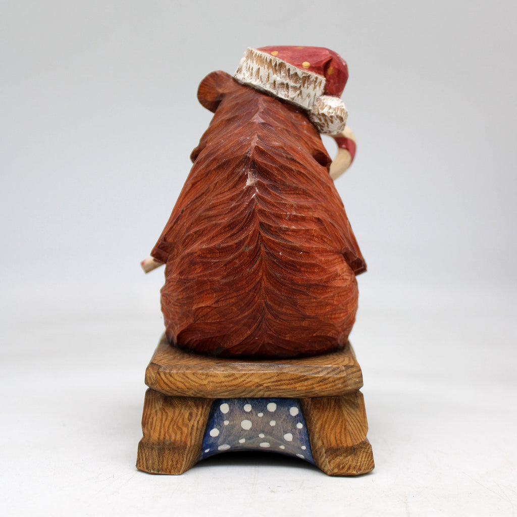 One-of-a-Kind Bear with Candy Cane WOODCARVED Figurine 6x4.5x3.5