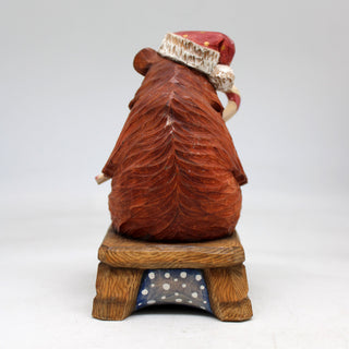 One-of-a-Kind Bear with Candy Cane WOODCARVED Figurine 6x4.5x3.5