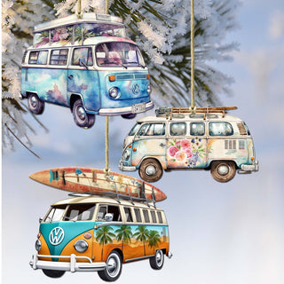 Surf Vans Decorative Eco Wood Ornaments Set of 3 by G. Debrekht - Coastal Decor - 8091040-S3