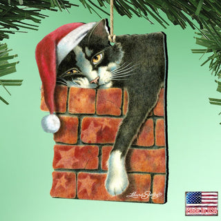 Peeking Tom Santa Cat Wooden Ornaments - Tree Ornament by Laura Seeley - Pets Dog and Cats Decor - 8512062-LS