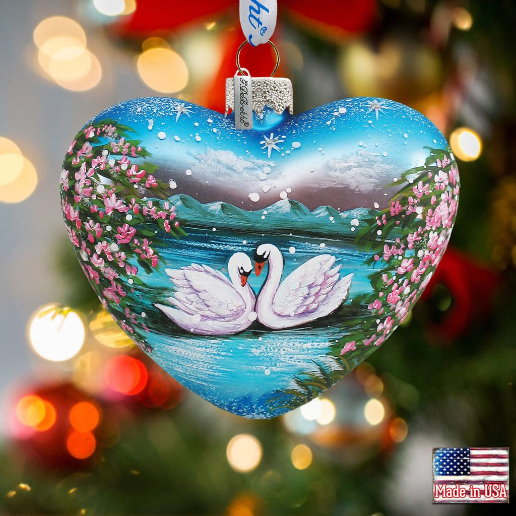 Swan Heart Glass Ornament by G. DeBrekht - Christmas Decor - 73433