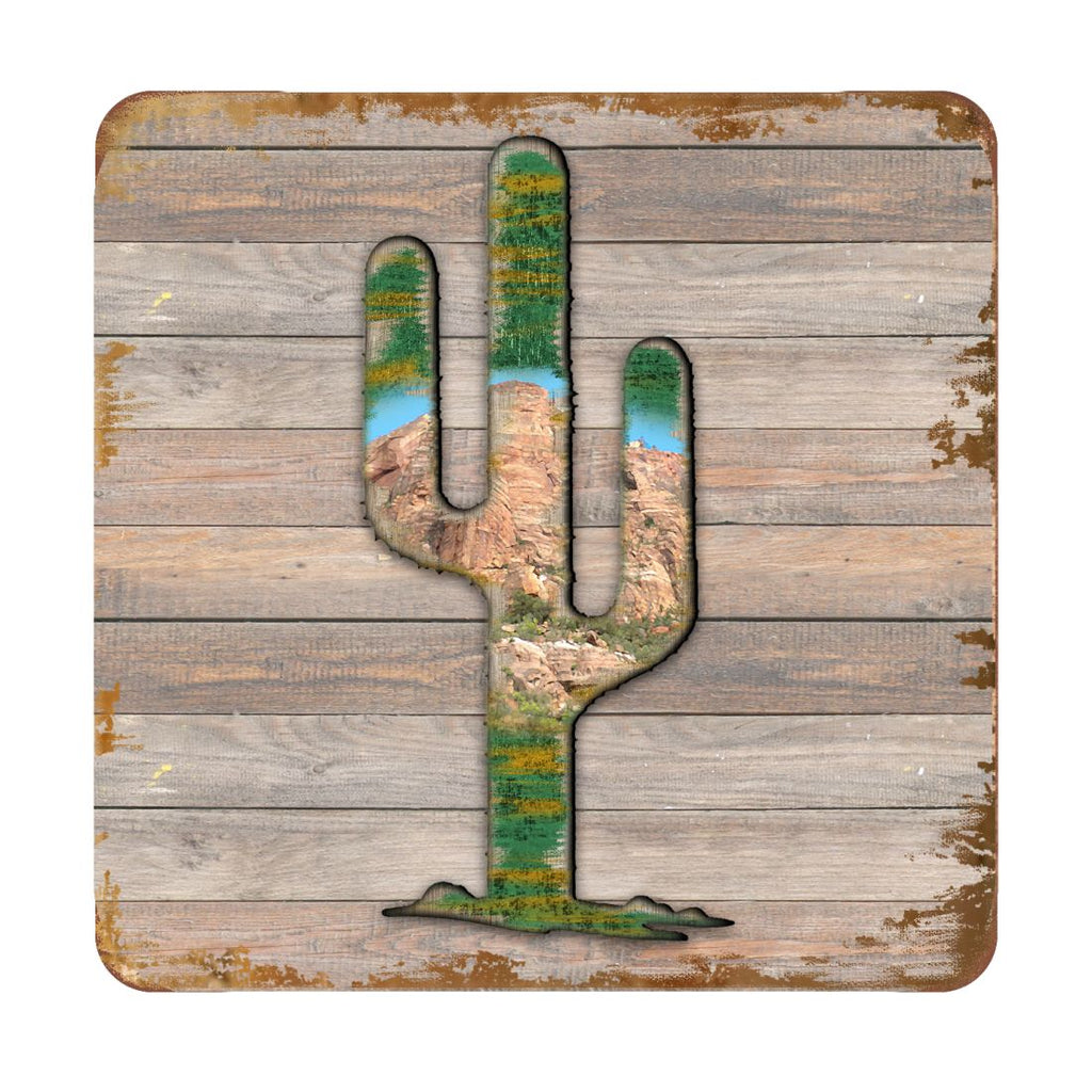 Cactus Wooden Cork Coasters Gift Set of 4 by Nature Wonders - Nature Wildlife Decor - 8199416C-S4