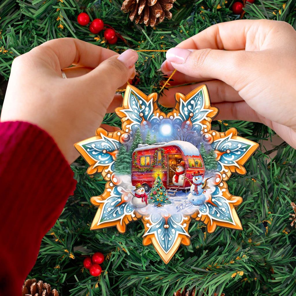 Snowman's Family Snowflake Wooden Ornaments by G. Debrekht - Christmas Santa Snowman Decor - 8688428