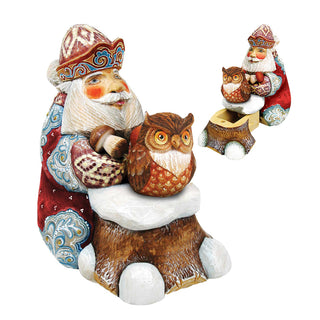 Surprise Box Winter Owl Santa Handcrafted Christmas Figurine - G. DeBrekht - - 519152