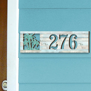 Address Sign - Coastal Door Numbers - Wooden House Number Plaque - Palm Trees Custom Home Address Sign - MA989807