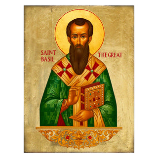 Saint Basil, a famous Russian Orthodox saint, wearing a green robe and holding a book.
