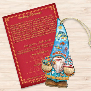 Coastal Gnome Dwarf Wooden Ornaments by G. DeBrekht - Coastal Holiday Decor - 8611014