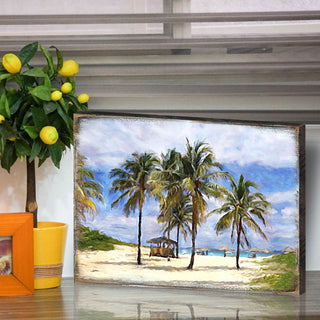 Sowder Palm Trees Beach Wood Wooden Coastal Wall Art by Nature Wonders - Coastal Sea-Life Decor - 95258B