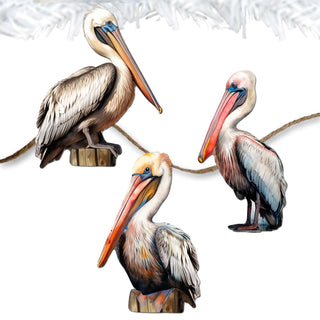 Pelicans Clip-On Eco Wood Decorative Ornaments Set of 3 by G. Debrekht - Christmas Decor - 8091014C-S3
