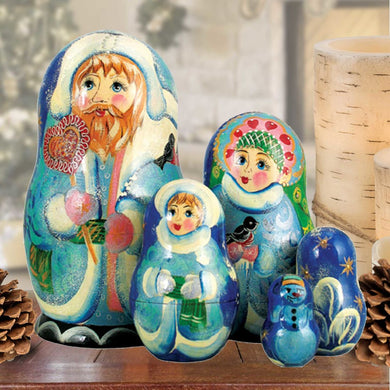 Santa Candy Cane Matreshka Nesting Hand-Painted Doll Set of 5 by G. DeBrekht - Christmas Santa Snowman Decor - 110073