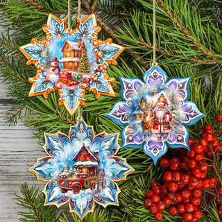 Christmas House Snowflake Eco Wood Ornaments Set of 3 by G. Debrekht - Christmas Decor - 8090142-S3