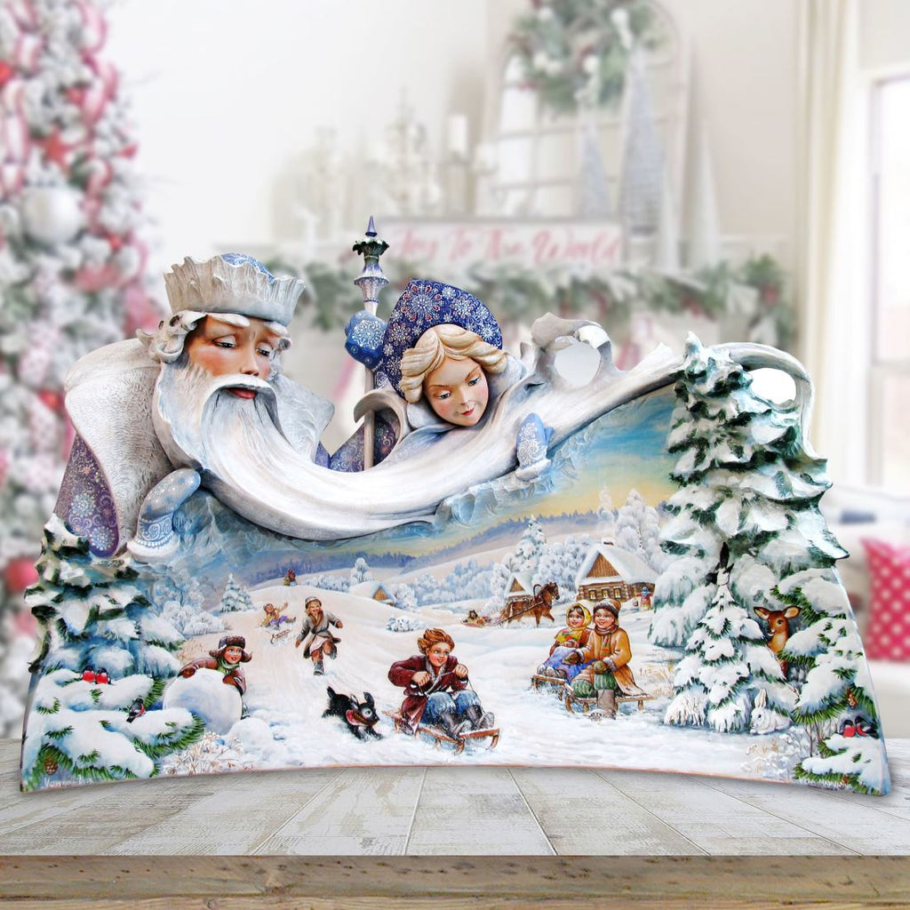 Father Frost and Snowmaiden Hand-Painted WOODCARVED Figurine by G. DeBrekht - Christmas Decor - L20001 *** PRE-ORDER - Handmade Just for You! ***