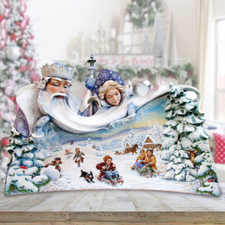 Father Frost and Snowmaiden Hand-Painted WOODCARVED Figurine by G. DeBrekht - Christmas Decor - L20001 *** PRE-ORDER - Handmade Just for You! ***