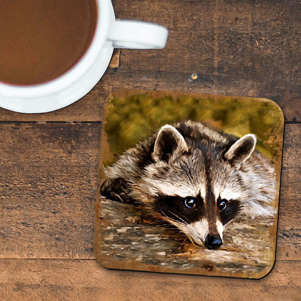 Raccoon Wooden Cork Coasters Gift Set of 4 by Nature Wonders - Nature Wildlife Decor - 95289C-S4
