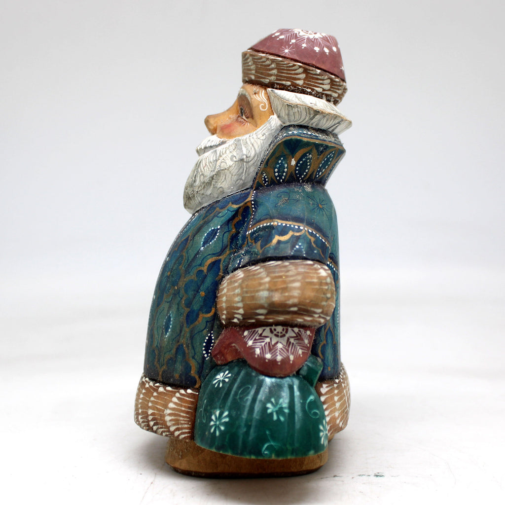 One-of-a-Kind - Santa with Candy Cane WOODCARVED Figurine 5.5x4x3 by G.DeBrekht - Unique Handcarved and Hand-Painted Collectible