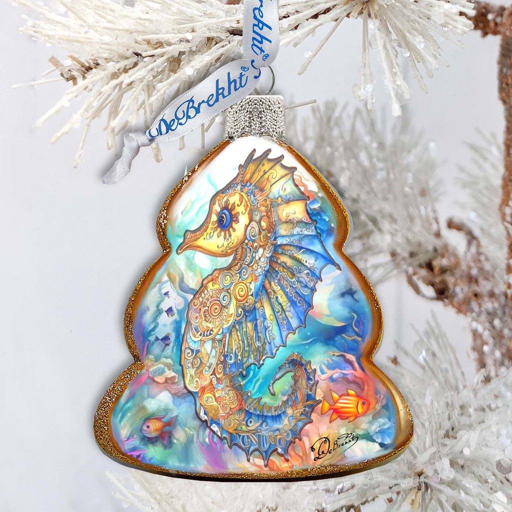 Holiday Coastal Decor - Seahorse Keepsake Glass Ornaments by G. Debrekht - Coastal Holiday Decor - 777398