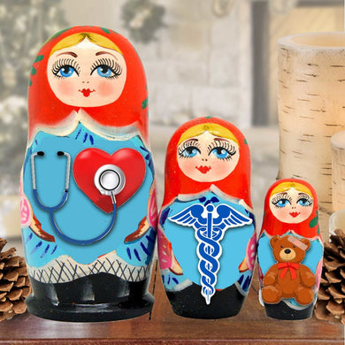 My Favorite Doctor Matreshka Nesting Hand-Painted Doll Set of 3 by G. DeBrekht - Love Family Kids Decor - 14715