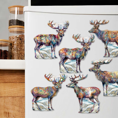 Iconic Caribou of Alaska Decorative Eco Wood Magnets Set of 6 by G. Debrekht - Wildlife Decor - 8090111G-S6