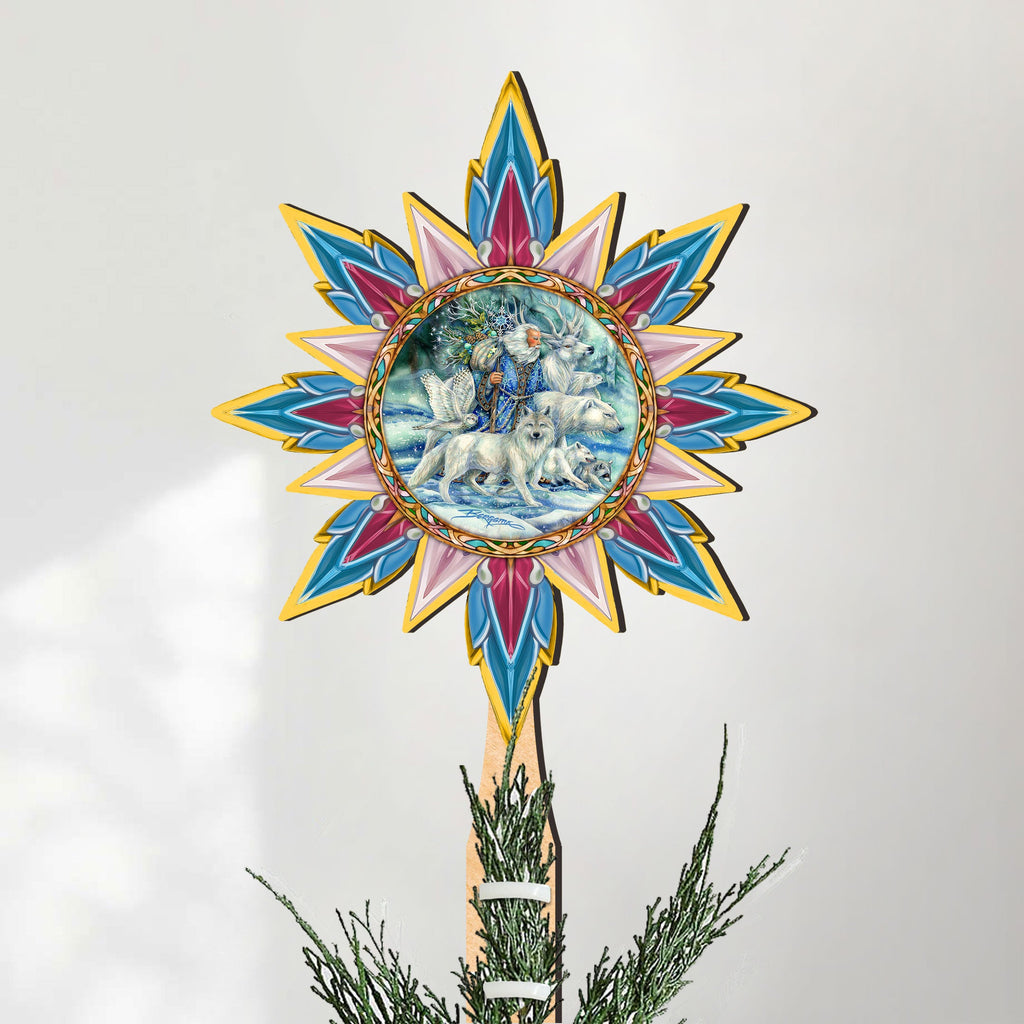 Cool Winds Father Winter Animals Tree Topper Wooden Decor by J. Bergsma - Santa Snowman Decor - 89521-JB