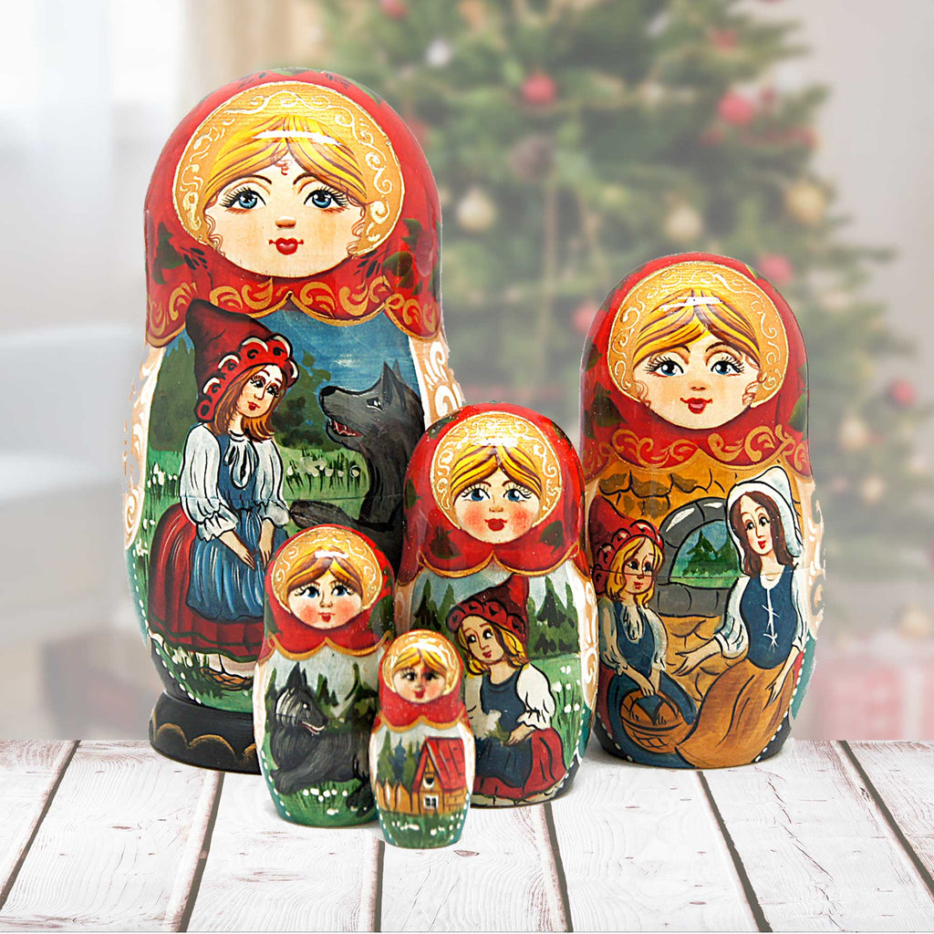 Riding Hood Matreshka Nesting Hand-Painted Doll Set of 5 by G. DeBrekht - Christmas Decor - 130098