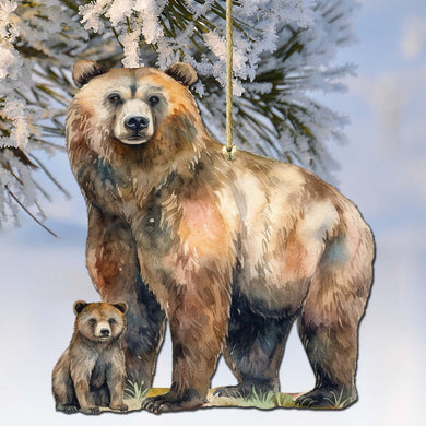 Grizzly Bear with Cub Wooden Ornaments by G.Debrekht - Wildlife Holiday Decor - 8710105-2