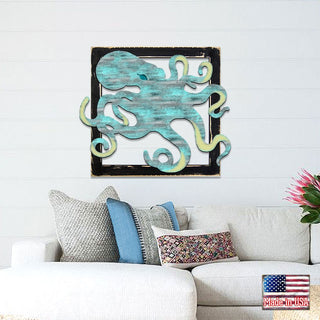 Octopus in Frame Rustic Wooden Wall Decor by G. DeBrekht - Coastal Sea-Life Decor - G98512S