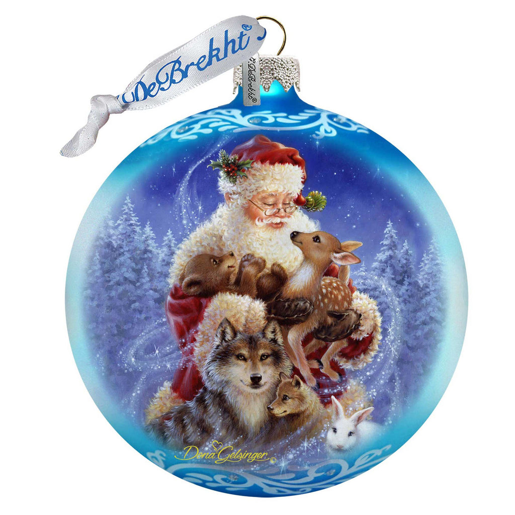 Santa Little Friends Glass Ornament by D. Gelsinger - Christmas Santa Snowman Decor - 71112-9914