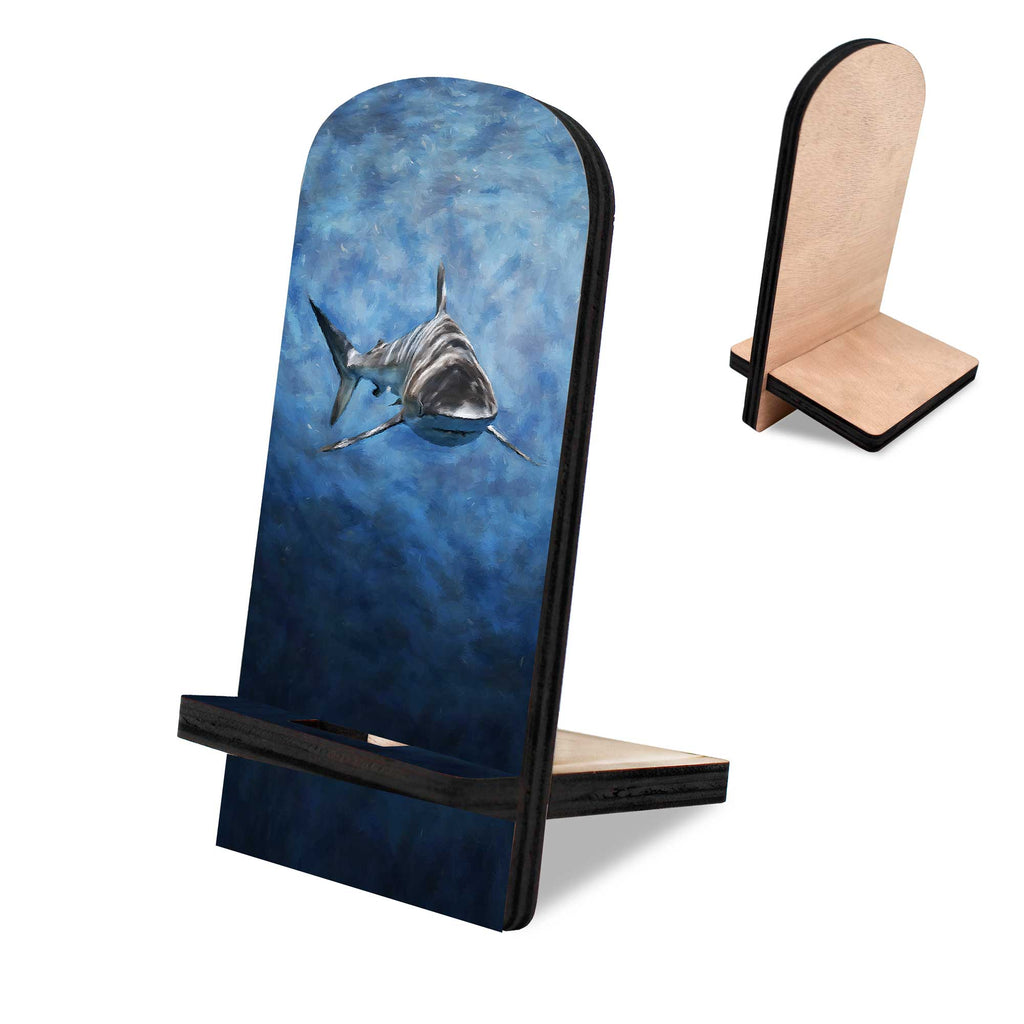 Shark Coastal Cell Phone Stand Wood Mobile Tablet Holder Charging Station Organizer - 892043