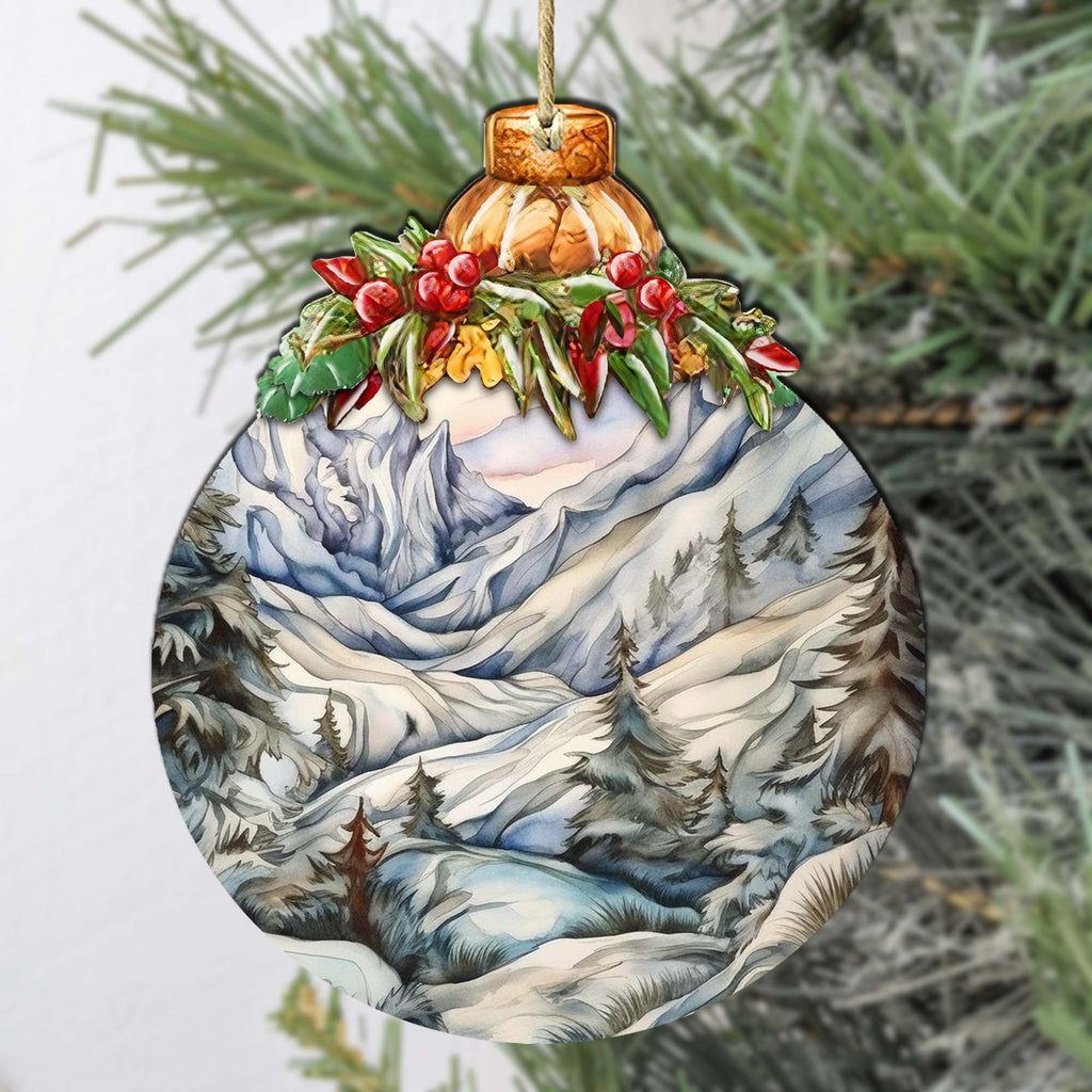 Beauty in Alaska's Snowy Peaks Wooden Ornaments by G.Debrekht - Wildlife Holiday Decor - 870036