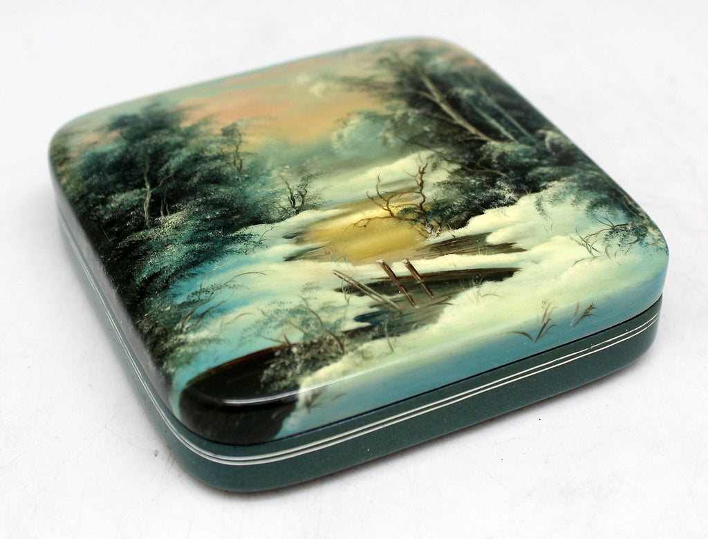 Handpainted One-of-a-Kind Papier Mache Lacquered Miniature Box 3.5 x3.5 x 1