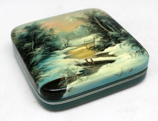 Handpainted One-of-a-Kind Papier Mache Lacquered Miniature Box 3.5 x3.5 x 1