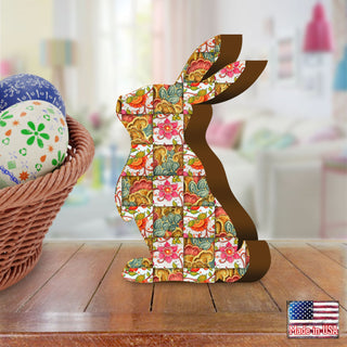 Quilted Flower Bunny Decorative Figurine by G. DeBrekht - Easter Spring Decor - 8154424S
