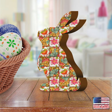 Quilted Flower Bunny Decorative Figurine by G. DeBrekht - Easter Spring Decor - 8154424S