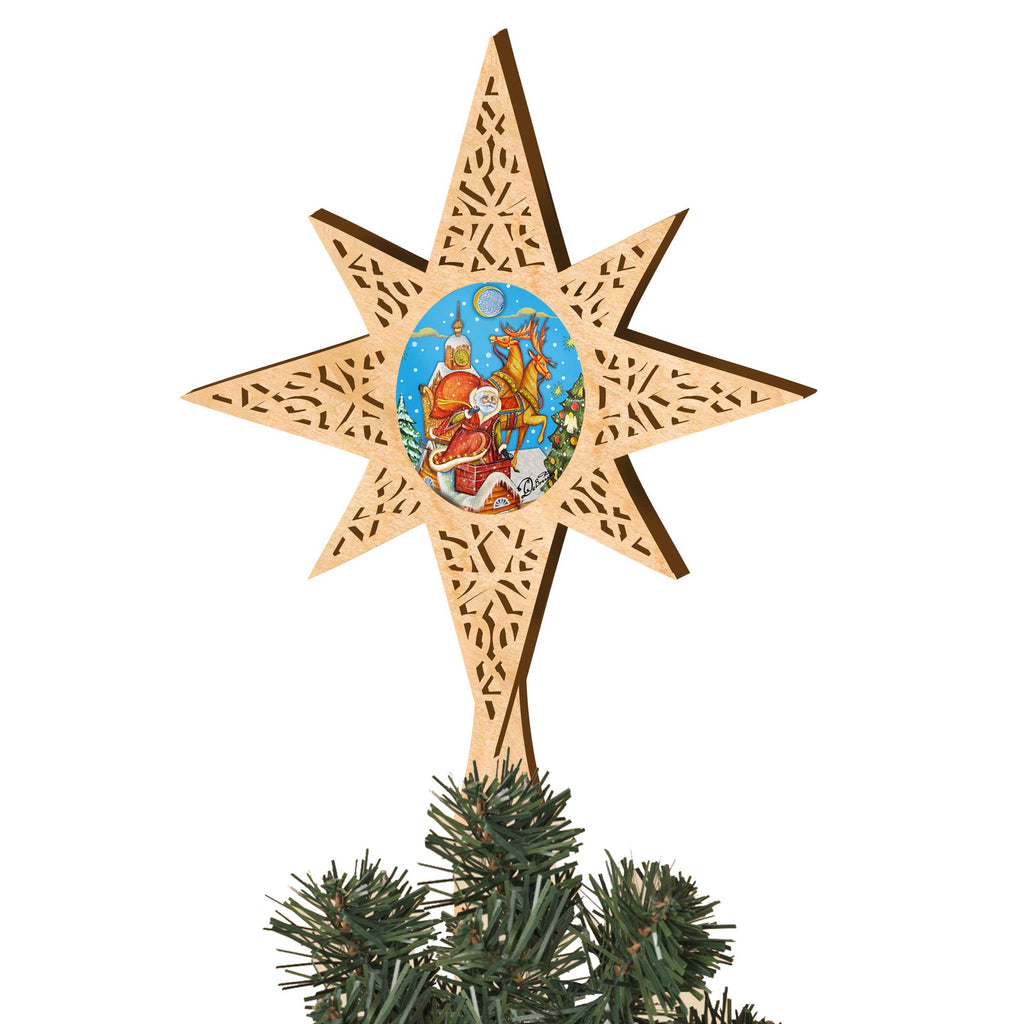 Rooftop Santa Tree Topper by G.DeBrekht - Christmas Santa Snowman Decor - 89494