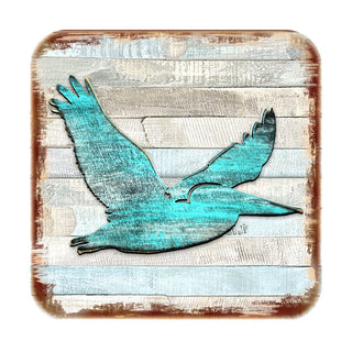 Pelican Coastal Wooden Cork Coasters Gift Set of 4 by Nature Wonders - Coastal Sea-Life Decor - 8198611-9C-S4