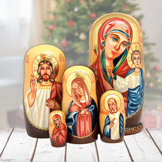Icon Golden Stacking Matreshka Nesting Hand-Painted Dolls Set of 5 by G. DeBrekht - Nativity Holiday Decor - 130123