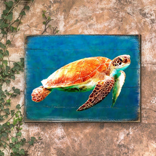 Revis Sea Turtle Wood Wooden Coastal Wall Art by Nature Wonders - Coastal Sea-Life Decor - 95266B