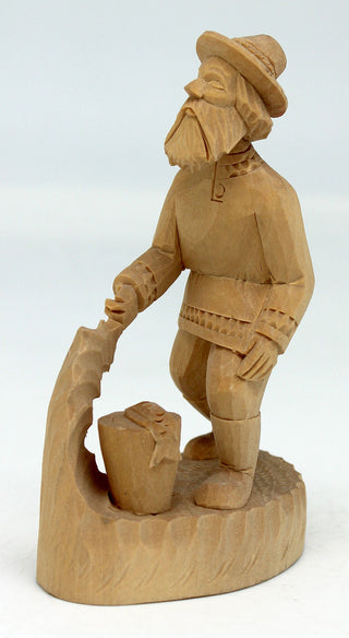 One-of-a-Kind Fisherman Wood Carved Figurine 4.5