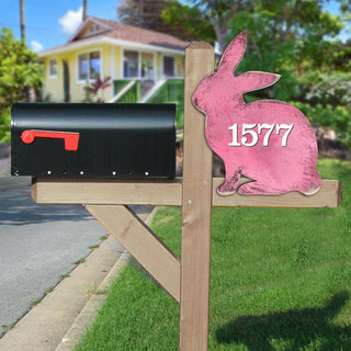Pink Bunny Wooden Custom House Number Sign by G. DeBrekht - Easter Spring Decor - Handcrafted Wooden Handcrafted Wooden Handcrafted Wooden Address Sign - MA981341