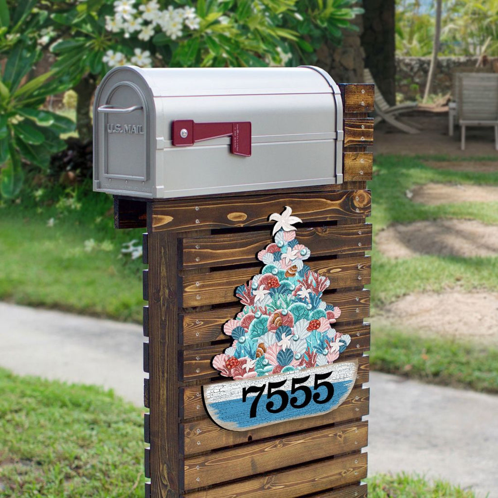 Coastal Tree Boat Personalized House Number Sign by G. Debrekht - Coastal Sea-Life Decor - Handcrafted Wooden Address Sign - MA81931492