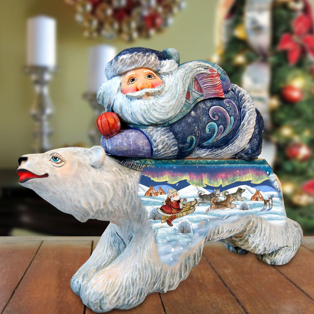 Polar Express Santa Surprise Box Handcrafted Christmas Figurine G. DeBrekht Reserve - Christmas Santa Snowman Decor - 511473