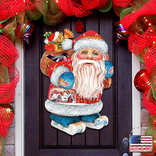 Coming to Town Santa Christmas Door Decor by G. DeBrekht - Christmas Santa Snowman Decor - 8117663H