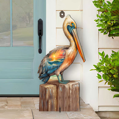 Coastal Pelican Outdoor Indoor Decor Wooden Decoration by G. Debrekht - Coastal Holiday Decor - 8652801F