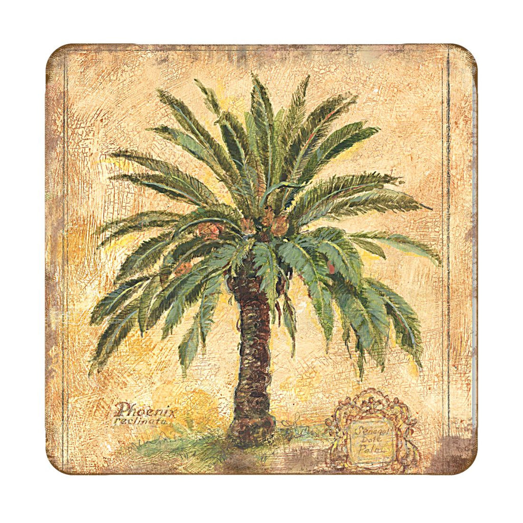 Palm Tree Coastal Wooden Cork Coasters Gift Set of 4 by Nature Wonders - Coastal Sea-Life Decor - 8198630C-S4