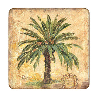 Palm Tree Coastal Wooden Cork Coasters Gift Set of 4 by Nature Wonders - Coastal Sea-Life Decor - 8198630C-S4
